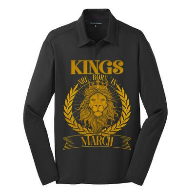 Vintage Lion Kings Are Born In March Silk Touch Performance Long Sleeve Polo