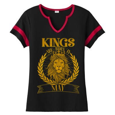 Vintage Lion Kings Are Born In May Ladies Halftime Notch Neck Tee