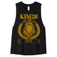 Vintage Lion Kings Are Born In May Women's Racerback Cropped Tank