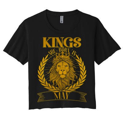 Vintage Lion Kings Are Born In May Women's Crop Top Tee