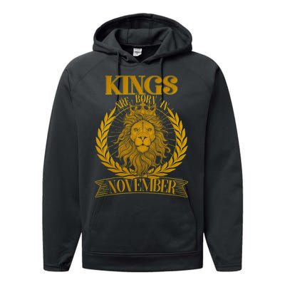 Vintage Lion Kings Are Born In November Performance Fleece Hoodie