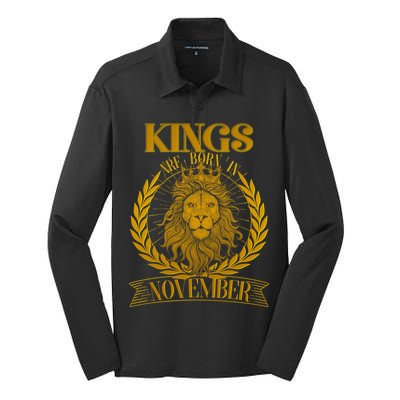 Vintage Lion Kings Are Born In November Silk Touch Performance Long Sleeve Polo