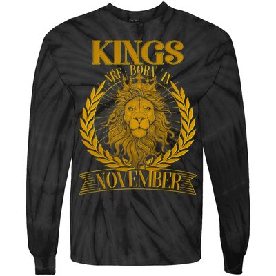 Vintage Lion Kings Are Born In November Tie-Dye Long Sleeve Shirt