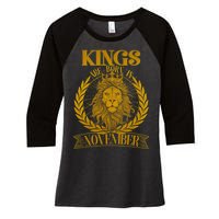 Vintage Lion Kings Are Born In November Women's Tri-Blend 3/4-Sleeve Raglan Shirt