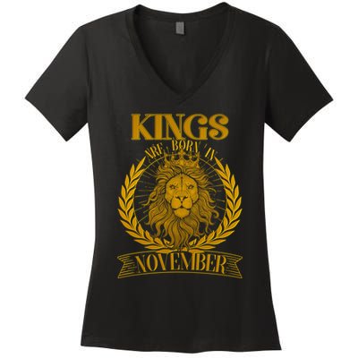 Vintage Lion Kings Are Born In November Women's V-Neck T-Shirt