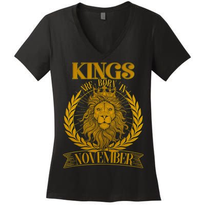 Vintage Lion Kings Are Born In November Women's V-Neck T-Shirt