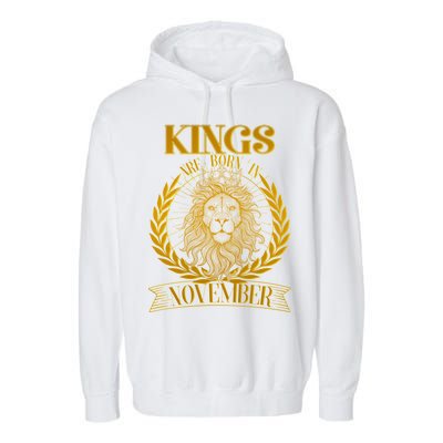 Vintage Lion Kings Are Born In November Garment-Dyed Fleece Hoodie