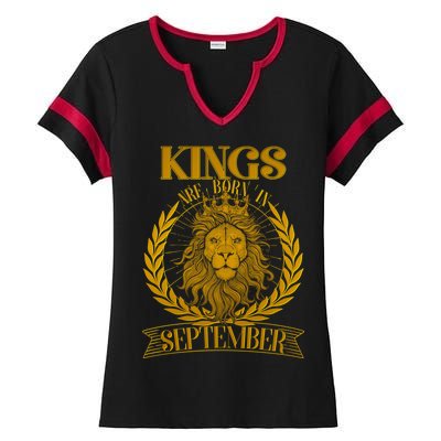 Vintage Lion Kings Are Born In September Ladies Halftime Notch Neck Tee