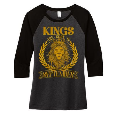 Vintage Lion Kings Are Born In September Women's Tri-Blend 3/4-Sleeve Raglan Shirt