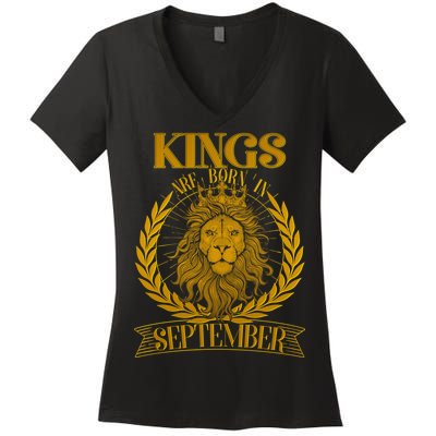 Vintage Lion Kings Are Born In September Women's V-Neck T-Shirt