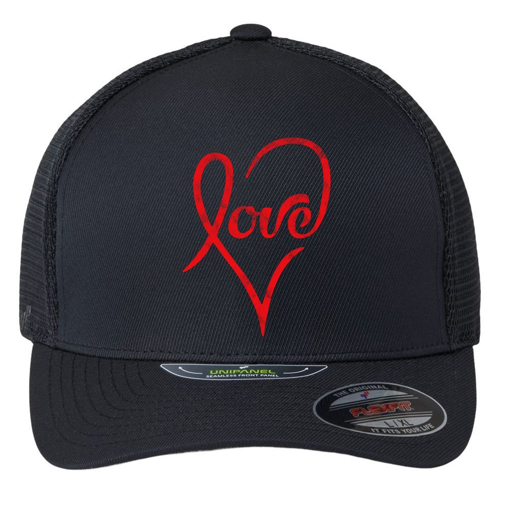 Vintage Love Heart Symbol Flexfit Unipanel Trucker Cap