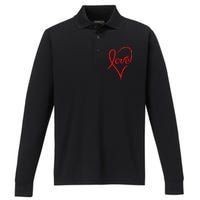 Vintage Love Heart Symbol Performance Long Sleeve Polo