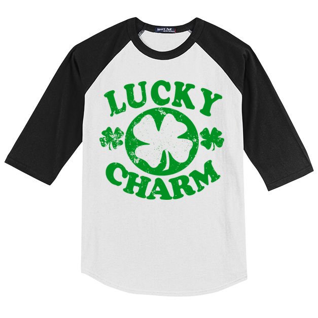 Vintage Lucky Charm Irish Clover Kids Colorblock Raglan Jersey
