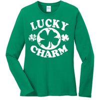 Vintage Lucky Charm Irish Clover Ladies Long Sleeve Shirt