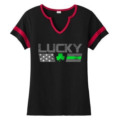 Vintage Lucky Shamrock Racing Flag Ladies Halftime Notch Neck Tee