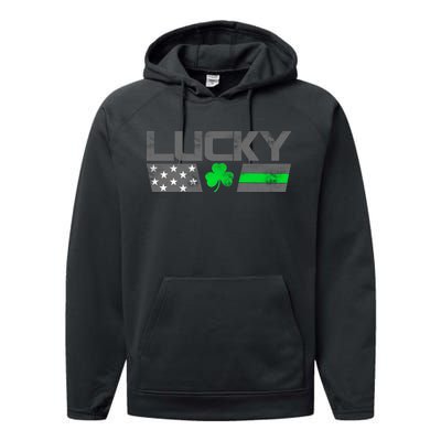 Vintage Lucky Shamrock Racing Flag Performance Fleece Hoodie