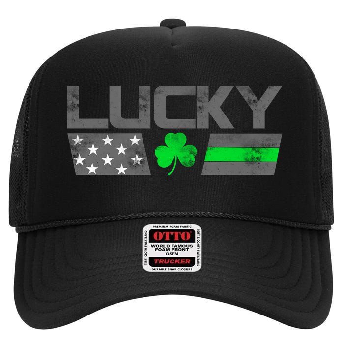 Vintage Lucky Shamrock Racing Flag High Crown Mesh Back Trucker Hat