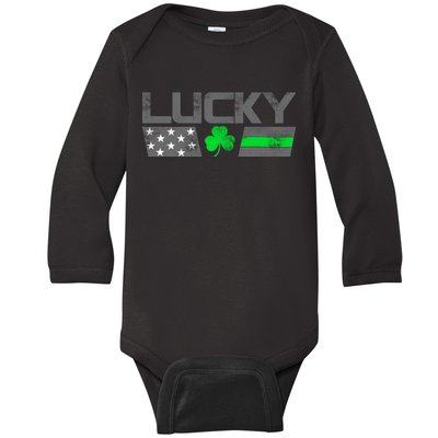 Vintage Lucky Shamrock Racing Flag Baby Long Sleeve Bodysuit