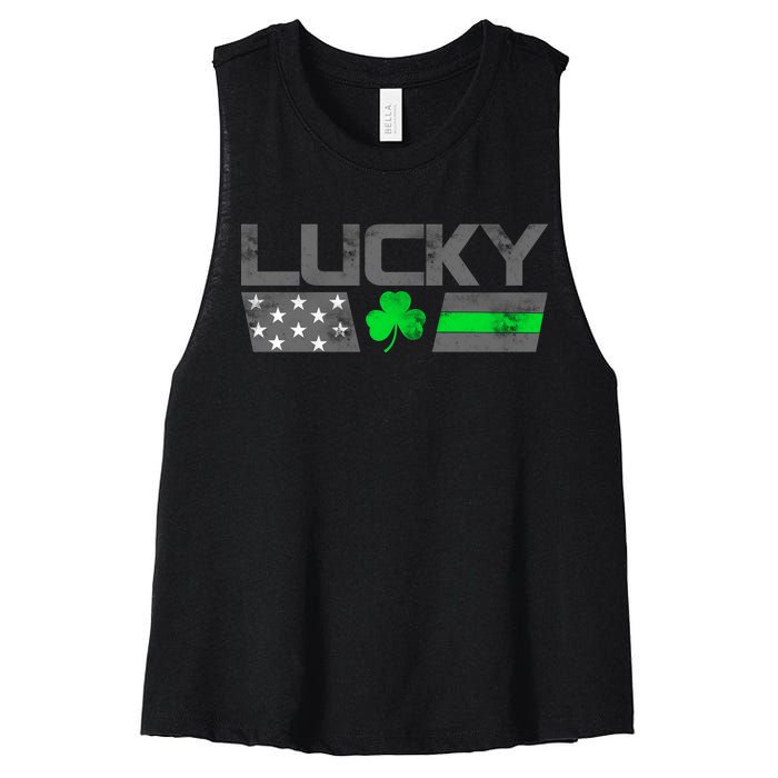 Vintage Lucky Shamrock Racing Flag Women's Racerback Cropped Tank