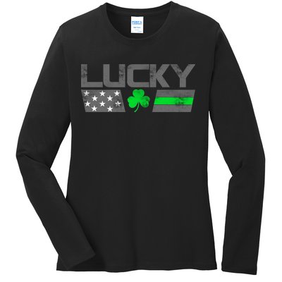 Vintage Lucky Shamrock Racing Flag Ladies Long Sleeve Shirt