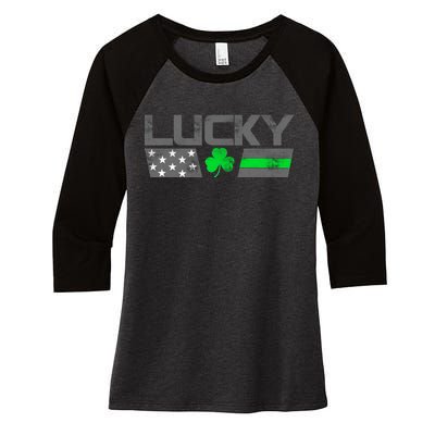 Vintage Lucky Shamrock Racing Flag Women's Tri-Blend 3/4-Sleeve Raglan Shirt