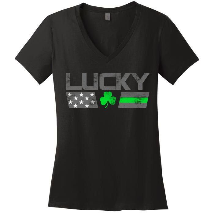 Vintage Lucky Shamrock Racing Flag Women's V-Neck T-Shirt