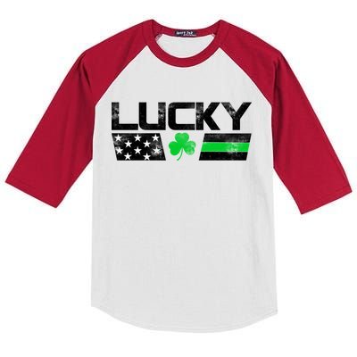 Vintage Lucky Shamrock Racing Flag Kids Colorblock Raglan Jersey