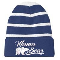 Vintage Mama Bear Retro Mother Logo Striped Beanie with Solid Band