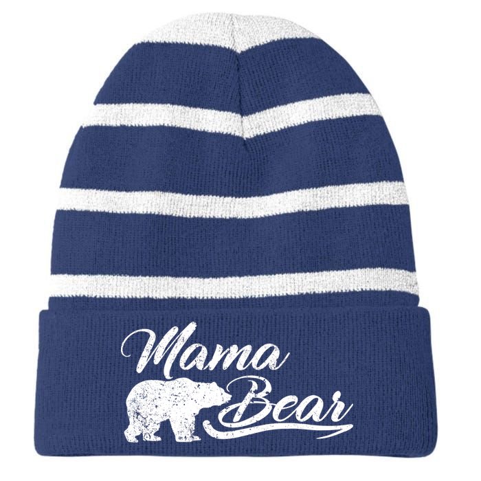 Vintage Mama Bear Retro Mother Logo Striped Beanie with Solid Band