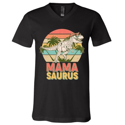 Vintage Mama Saurus T-Rex Mom Mother V-Neck T-Shirt