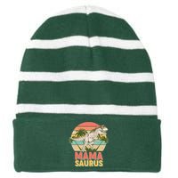 Vintage Mama Saurus T-Rex Mom Mother Striped Beanie with Solid Band