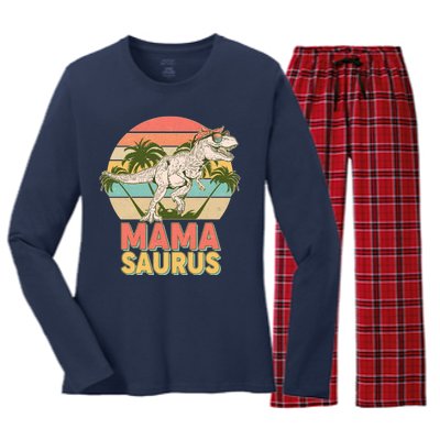 Vintage Mama Saurus T-Rex Mom Mother Women's Long Sleeve Flannel Pajama Set 