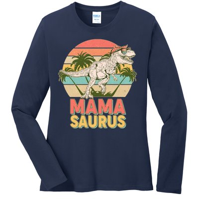 Vintage Mama Saurus T-Rex Mom Mother Ladies Long Sleeve Shirt