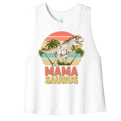 Vintage Mama Saurus T-Rex Mom Mother Women's Racerback Cropped Tank