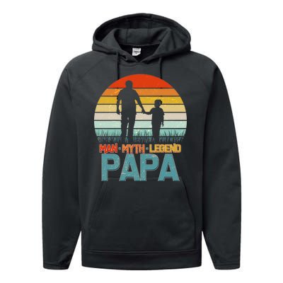 Vintage Man Myth Legend Papa Performance Fleece Hoodie