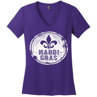 Vintage Mardi Gras New Orleans Logo Women's V-Neck T-Shirt