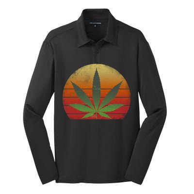 Vintage Marijuana Weed Sunset Silk Touch Performance Long Sleeve Polo