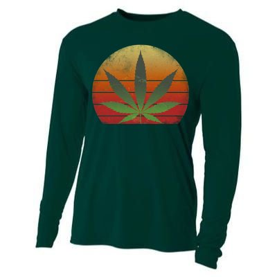 Vintage Marijuana Weed Sunset Cooling Performance Long Sleeve Crew