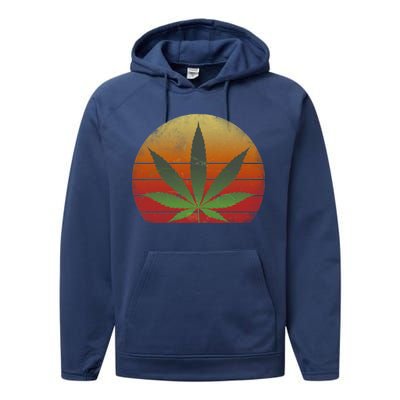 Vintage Marijuana Weed Sunset Performance Fleece Hoodie