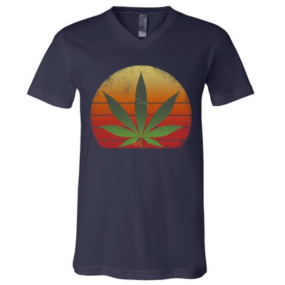 Vintage Marijuana Weed Sunset V-Neck T-Shirt