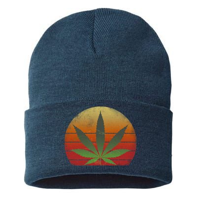 Vintage Marijuana Weed Sunset Sustainable Knit Beanie