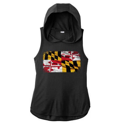 Vintage Maryland Flag Ladies PosiCharge Tri-Blend Wicking Draft Hoodie Tank