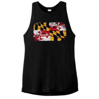 Vintage Maryland Flag Ladies PosiCharge Tri-Blend Wicking Tank