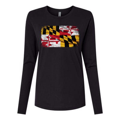 Vintage Maryland Flag Womens Cotton Relaxed Long Sleeve T-Shirt