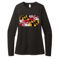 Vintage Maryland Flag Womens CVC Long Sleeve Shirt