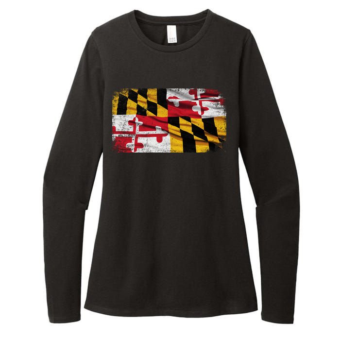 Vintage Maryland Flag Womens CVC Long Sleeve Shirt