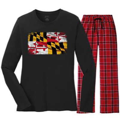 Vintage Maryland Flag Women's Long Sleeve Flannel Pajama Set 