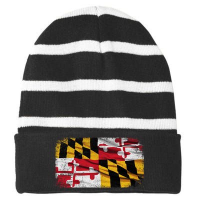 Vintage Maryland Flag Striped Beanie with Solid Band