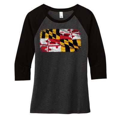 Vintage Maryland Flag Women's Tri-Blend 3/4-Sleeve Raglan Shirt