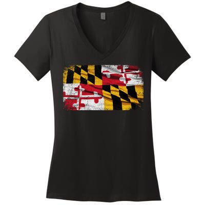 Vintage Maryland Flag Women's V-Neck T-Shirt